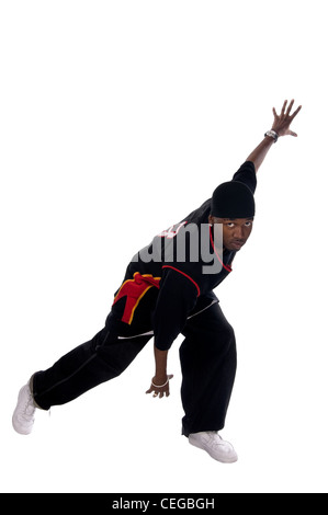 Cool young hip-hop dancer on white background Stock Photo