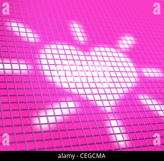 Digital image of red heart pixel icons moving upwards in the black ...