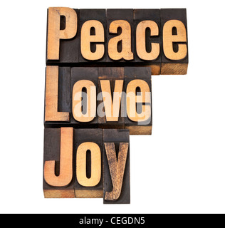 peace, love and joy - isolated words in vintage letterpress wood type Stock Photo