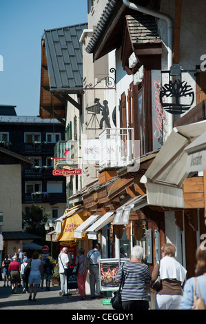 Shopping street in Megève village. Haute-Savoie department Rhône-Alpes region south-eastern France. Stock Photo