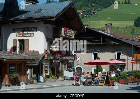 Street cafe in Megève village. Haute-Savoie department Rhône-Alpes region south-eastern France. Stock Photo