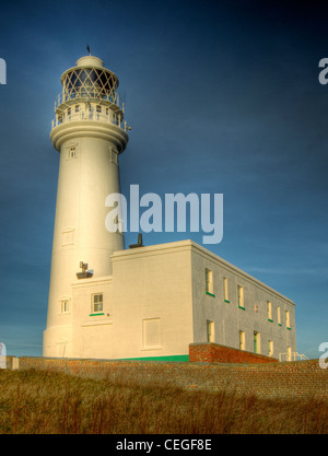 Flamborough Head lighthouse before sunrise Stock Photo