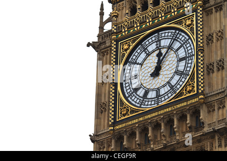 Big Ben Details with white background - Palace of Westminster, Parliament Building, London, UK Stock Photo