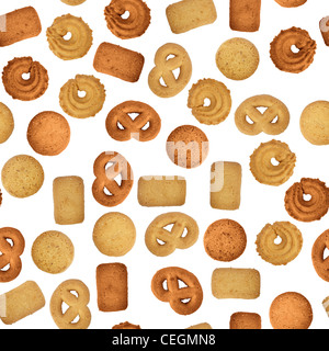 Butter cookies on white background - seamless background Stock Photo