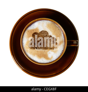cup of coffee with marbled milk froth, isolated on white with clipping path, seen from above Stock Photo