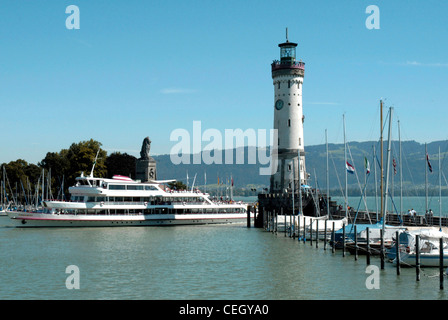 Harbour entrance of Lindau in Lake Constance with the New lighthouse. Stock Photo