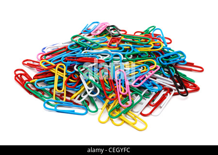 Paper clips on white background Stock Photo