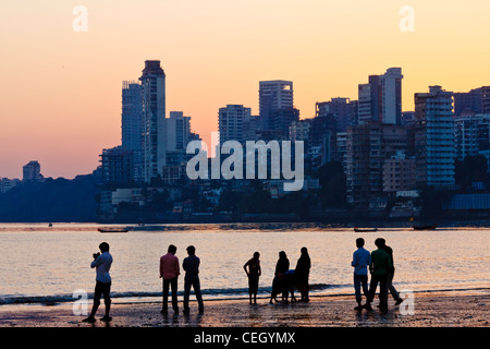 Bombay Mumbai Skyline on Chowpatty Beach Stock Photo