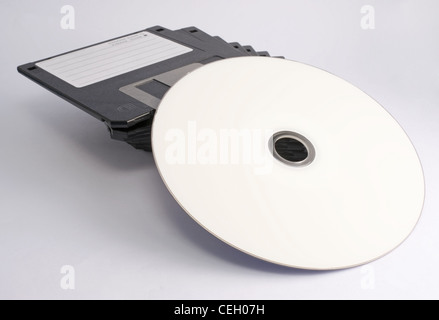 Floppy disks and a DVD Stock Photo