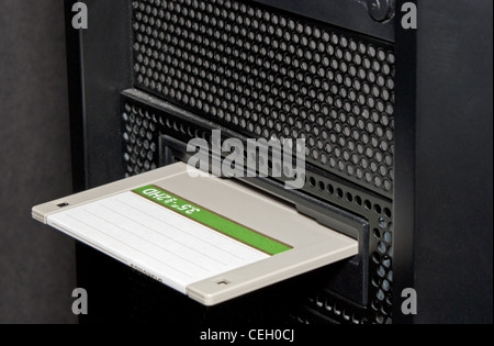 Floppy disk inserted into a floppy drive Stock Photo