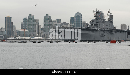 The amphibious assault ship USS Peleliu transits San Diego Bay after pulling out of Naval Base San Diego on their way to participate in Exercise Iron Fist 2012. Iron Fist is a bilateral exercise between U.S. military forces and the Japan Self-Defense Force. (U.S. Navy photo by: Mass Communication Specialist 3rd Class Laurie Dexter) Stock Photo
