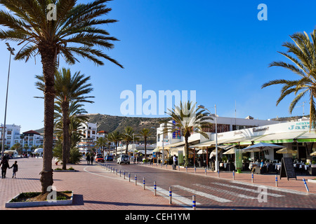 Cafes, shops and restaurants along the promenade outside Agadir Marina, Agadir, Morocco, North Africa Stock Photo