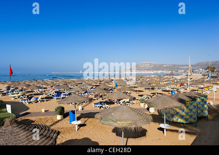 Agadir Beach with the Kasbah on the hill behind, Agadir, Morocco, North Africa Stock Photo