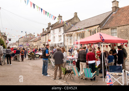 People celebrating at a traditonal English Street Party Stock Photo