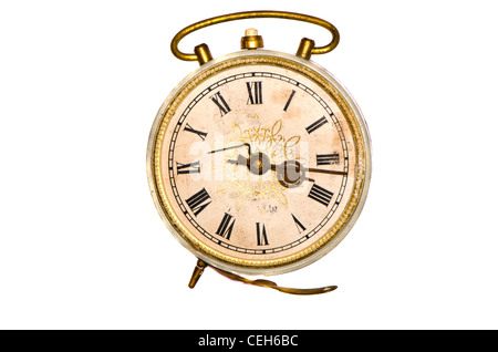 isolated on white old alarm clock Stock Photo