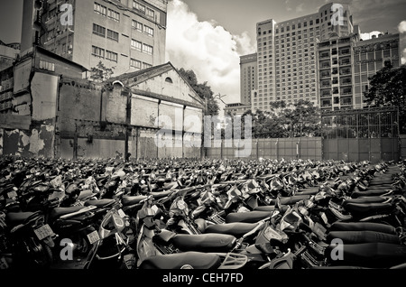 A parking lot and its motorbikes in Ho Chi Minh City, Vietnam Stock Photo