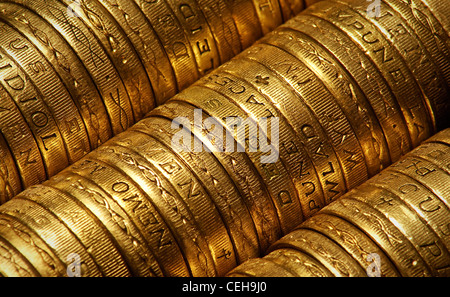 British Pound Coins side view suitable for backgrounds Stock Photo