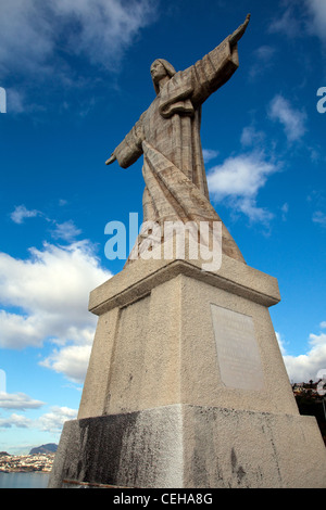 The Statue of Christ-King at Garajau, raised to the Sacred Heart of Jesus, at Ponta do Garajau headland  The Christ Statue at Garajau in Madeira Stock Photo