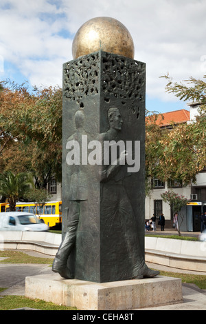 Globe Sculpture or Statue of Dr Alberto Joao Cardoso Goncalves Jardimon Funchal Promenade, Madeira, Portugal Stock Photo