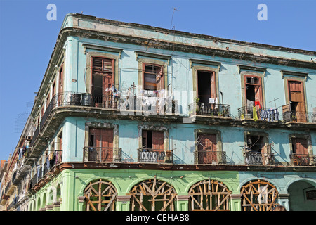 colorful old house in Havana, La Habana, capital city of Havana, Cuba, Caribbean Stock Photo