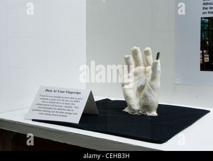 Satirizing MIT's newest major (Biological Engineering), hackers representing 'Stepford Labs' at the MIT Department of Biological Engineering installed a display case full of 'enhanced' simulated body parts in MIT's Infinite Corridor on 2/7/10. Stock Photo