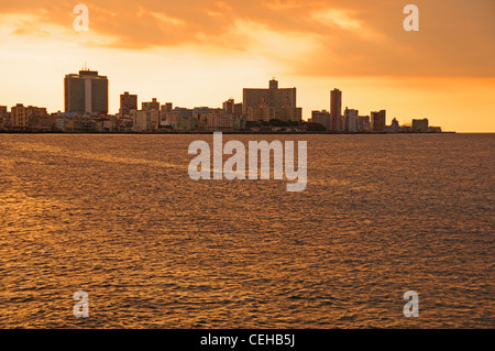 skyline of Havana at sunset, La Habana, capital city of Havana, Cuba, Caribbean Stock Photo