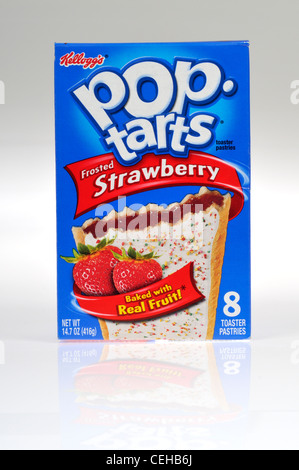 Box of strawberry Kellogg's pop-tarts on white background cutout USA. Stock Photo