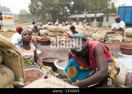Cacao in the street Duékoué republic of Côte d'Ivoire Ivory Coast Stock Photo