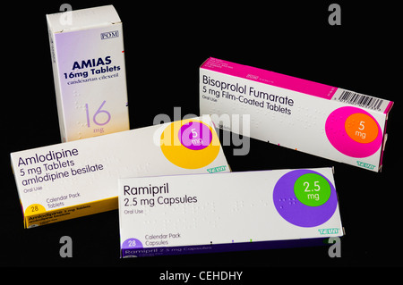 Pills tablets for lowering blood pressure isolated on a white ...