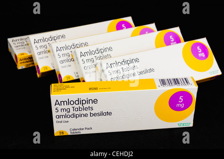 Amlodipine 5mg tablets for reducing high blood pressure Stock Photo - Alamy