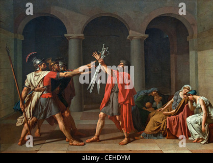 Oath of the Horatii The Oath of Horace in the hands of their Father -  Le Serment des Horace entre les mains de leur Pere 1784  Jacques Louis David 17 Stock Photo