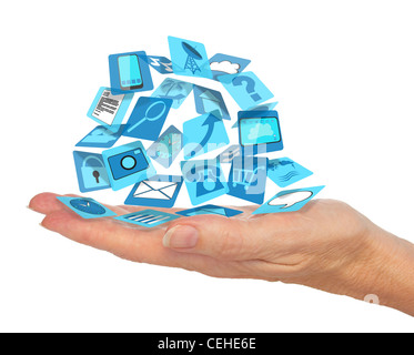 Apps Icons in the Palm of Hand Stock Photo