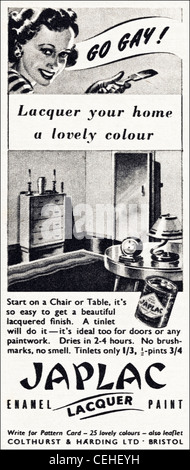 Original advertisement in 1940s era magazine advertising JAPLAC enamel lacquer paint GO GAY Stock Photo