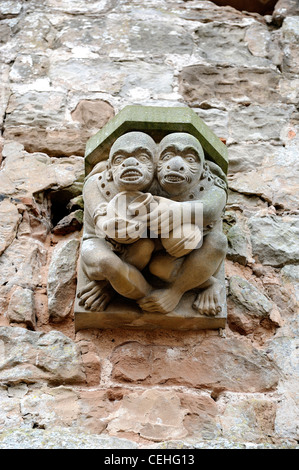 copies of carved corbels stone supports used to support the roof of rufford abbey nottinghamshire england uk Stock Photo