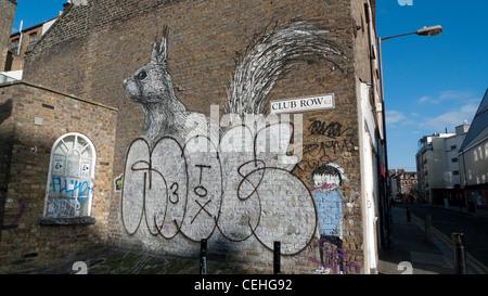 Squirrel grafitti on a wall at Club Row E2 and Redchurch Street Shoreditch Tower Hamlets East End London UK  KATHY DEWITT Stock Photo