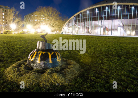 A large black fake bomb made from concrete appeared on Kresge Oval on 4/24/09 adorned with the letters 'DTYD', presumably to advertise the party of the same name put on by the Burton Third Bombers living group the following day. Stock Photo