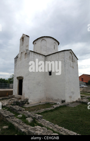 The smallest cathedral in the world, church of the Holy cross in Nin, Croatia, built in the 9th century. Stock Photo