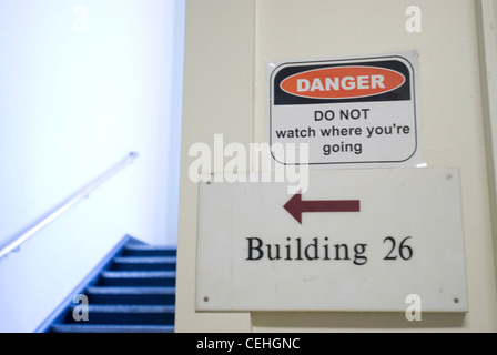 Hackers put up 130 humorous 'DANGER' signs around the Massachusetts Institute of Technology campus on May 18, 2008 to amuse students getting ready for final exam week. Stock Photo