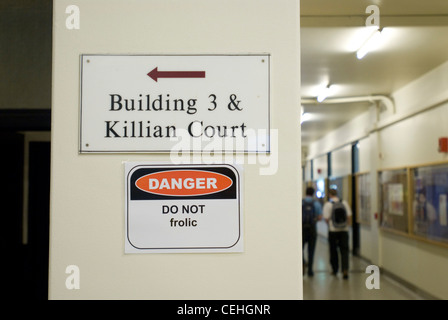 Hackers put up 130 humorous 'DANGER' signs around the Massachusetts Institute of Technology campus on May 18, 2008 to amuse students getting ready for final exam week. Stock Photo