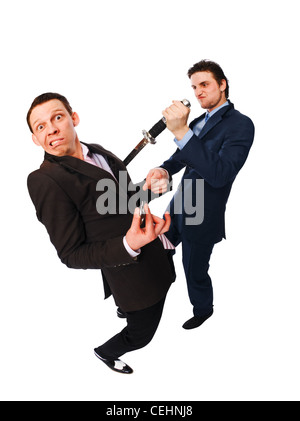 Two businessmen fighting isolated on white background Stock Photo