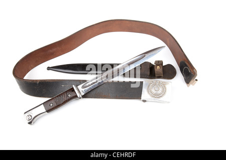 German belt and bayonet-knife isolation on a white background Stock Photo