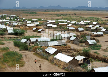 Africa KENIA Turkana Region, refugee camp Kakuma IV , UN organizations as WFP UNHCR and LWF give relief service to 160.000 refugees, in these days many refugees from South Sudan arrive due to war and famine Stock Photo