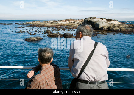 Tourists looking out to sea during boat Trip to Seal Island,Cape Town,Western Cape Province Stock Photo