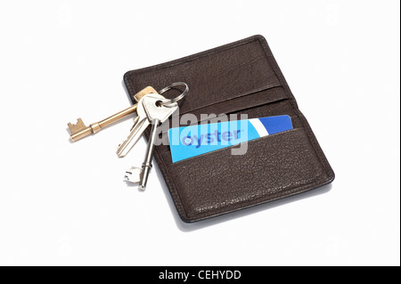 Keys and an oyster card in a leather card holder Stock Photo