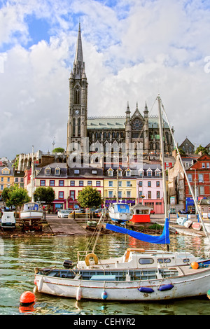 Cobh town and St. Colman's Neo-Gothic cathedral in Ireland, Cork County Stock Photo