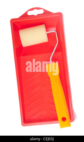 small paint roll utensil on a red tray isolated on white background Stock Photo