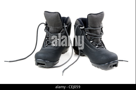 A pair of cross country ski boots isolated on white background Stock Photo