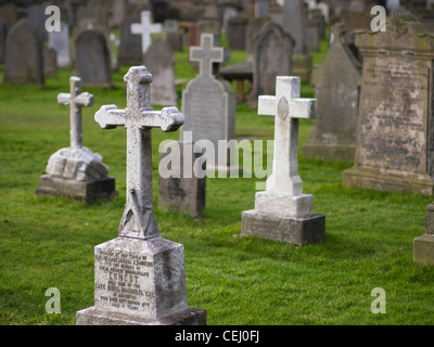 Crucifix Gravestones in a Cemetery, St Andrews, Scotland Stock Photo