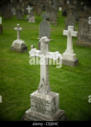 Crucifix Gravestones in a Cemetery, St Andrews, Scotland Stock Photo