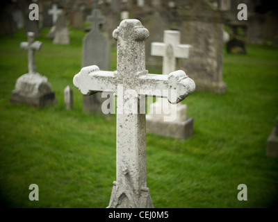 Crucifix Gravestones in a Cemetery, St Andrews, Scotland Stock Photo